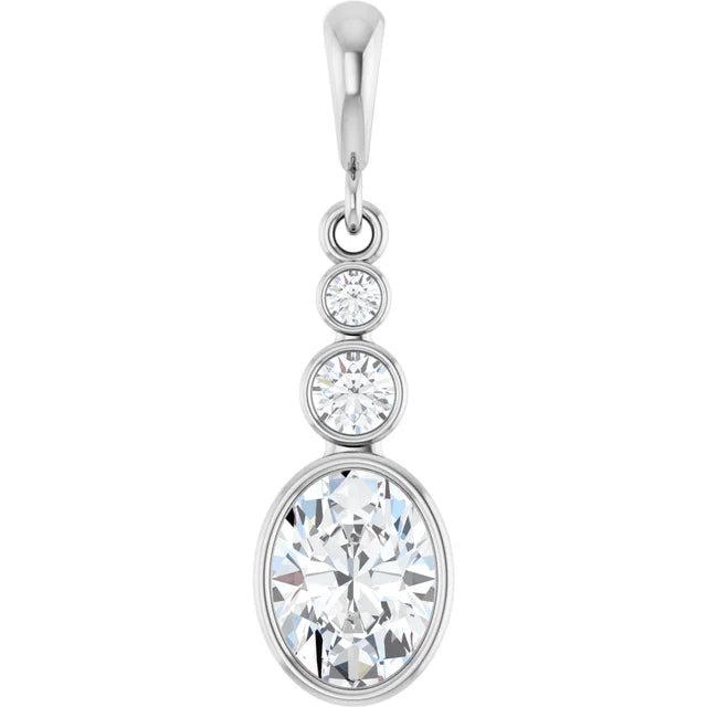 Oval and Round 3 Stone Dropped Pendant and Necklace