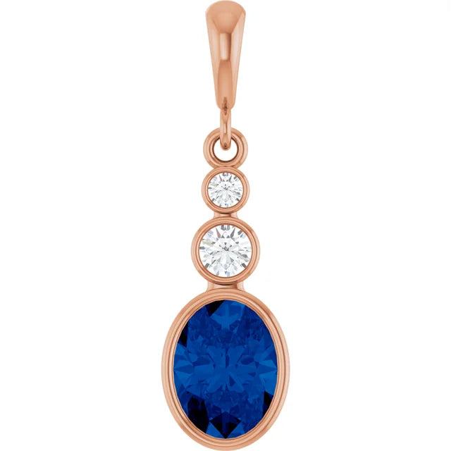 Oval and Round 3 Stone Dropped Sapphire Pendant and Necklace