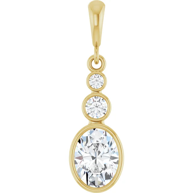Oval and Round 3 Stone Dropped Pendant and Necklace