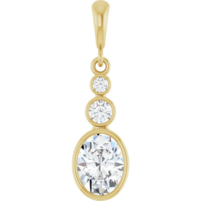 Oval and Round 3 Stone Dropped Pendant and Necklace