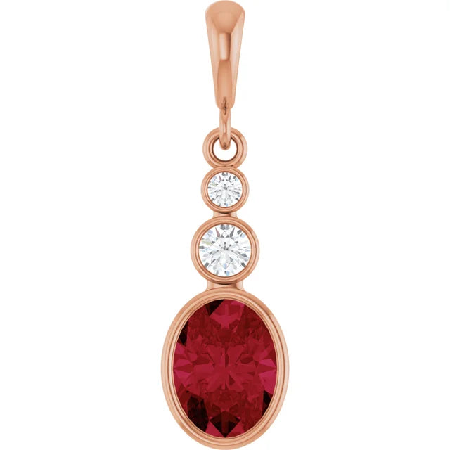 Oval and Round 3 Stone Dropped Pendant and Necklace