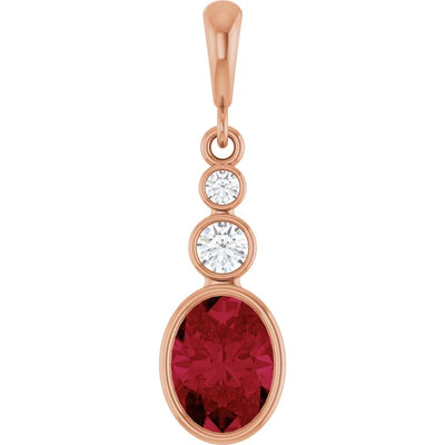 Oval and Round 3 Stone Dropped Pendant and Necklace