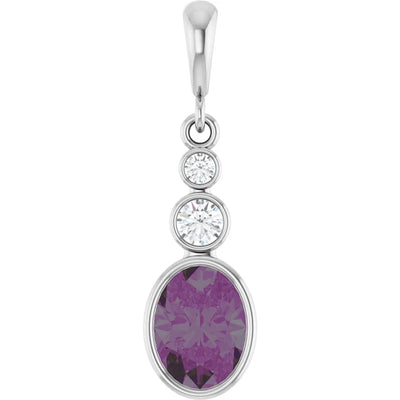 Oval and Round 3 Stone Dropped Pendant and Necklace