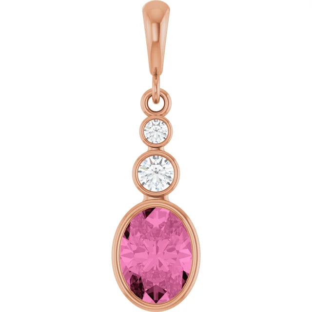 Oval and Round 3 Stone Dropped Sapphire Pendant and Necklace
