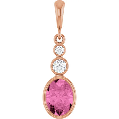 Oval and Round 3 Stone Dropped Sapphire Pendant and Necklace