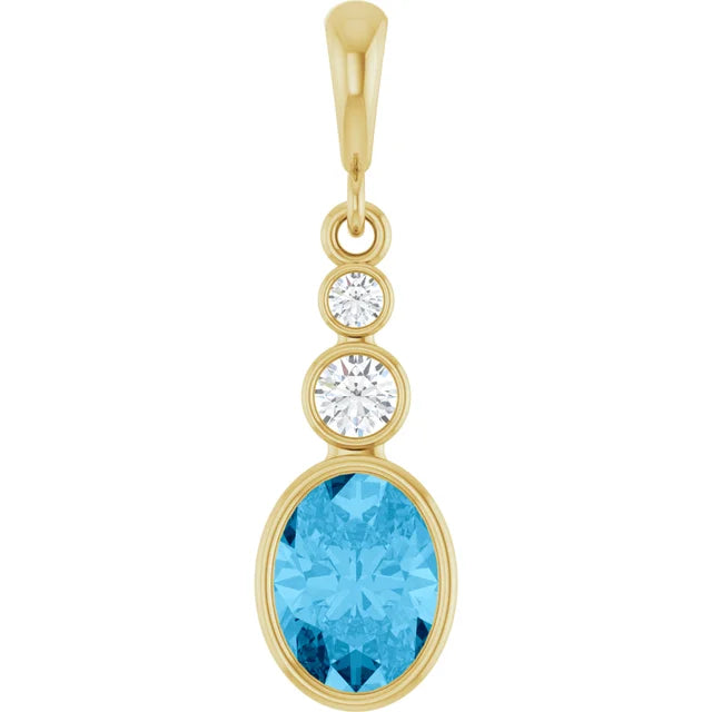 Oval and Round 3 Stone Dropped Pendant and Necklace