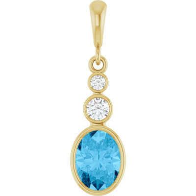 Oval and Round 3 Stone Dropped Pendant and Necklace