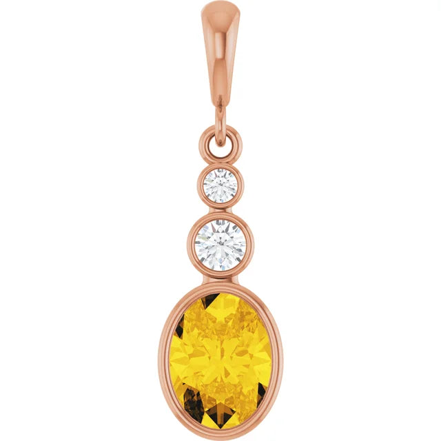 Oval and Round 3 Stone Dropped Sapphire Pendant and Necklace