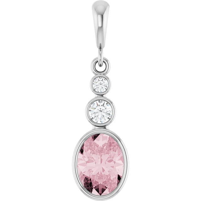 Oval and Round 3 Stone Dropped Pendant and Necklace