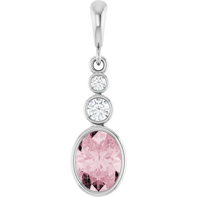 Oval and Round 3 Stone Dropped Pendant and Necklace