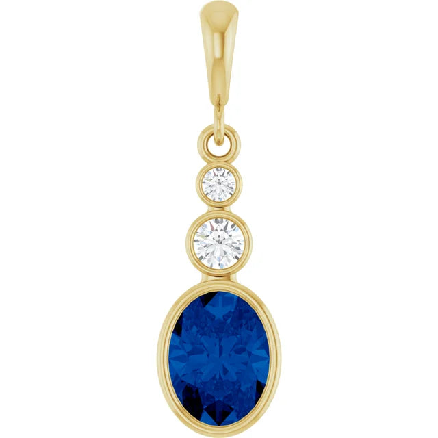 Oval and Round 3 Stone Dropped Sapphire Pendant and Necklace