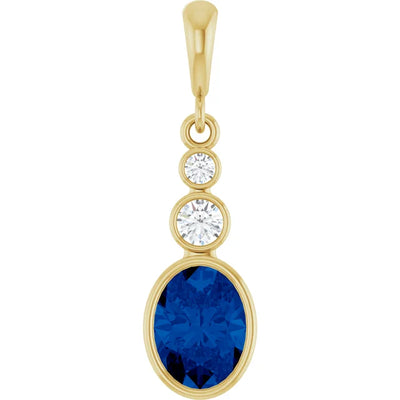 Oval and Round 3 Stone Dropped Sapphire Pendant and Necklace