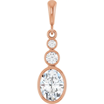 Oval and Round 3 Stone Dropped Pendant and Necklace