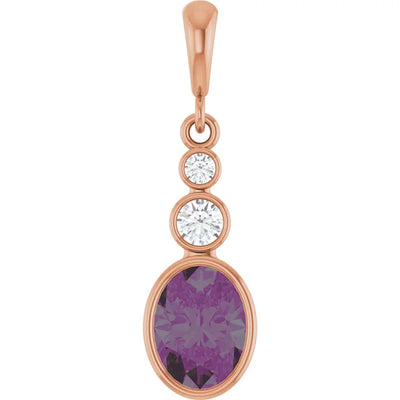 Oval and Round 3 Stone Dropped Pendant and Necklace