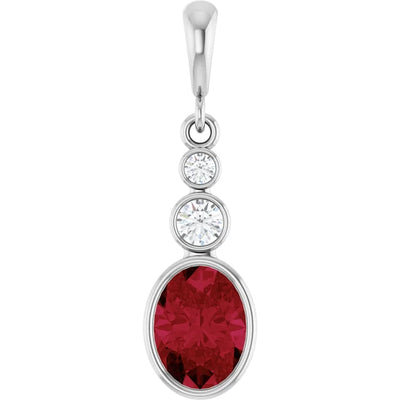 Oval and Round 3 Stone Dropped Pendant and Necklace
