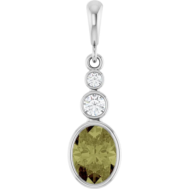 Oval and Round 3 Stone Dropped Sapphire Pendant and Necklace