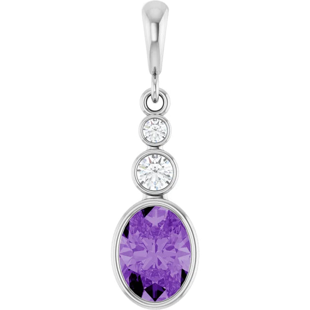 Oval and Round 3 Stone Dropped Sapphire Pendant and Necklace