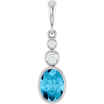 Oval and Round 3 Stone Dropped Sapphire Pendant and Necklace