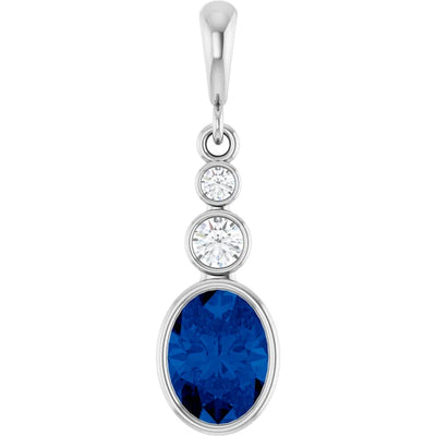 Oval and Round 3 Stone Dropped Sapphire Pendant and Necklace