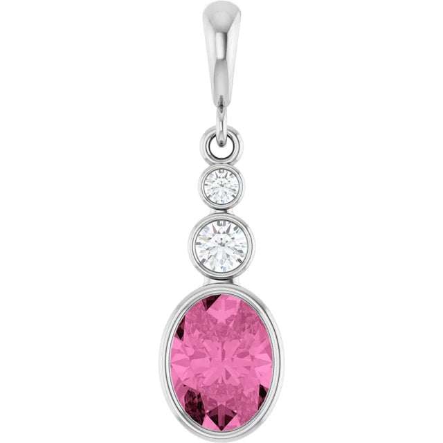 Oval and Round 3 Stone Dropped Sapphire Pendant and Necklace