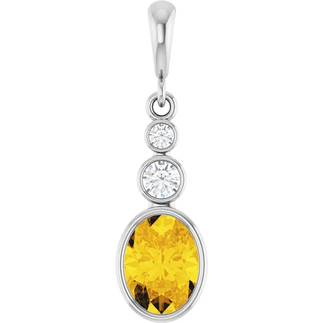 Oval and Round 3 Stone Dropped Sapphire Pendant and Necklace