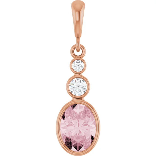 Oval and Round 3 Stone Dropped Pendant and Necklace