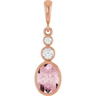 Oval and Round 3 Stone Dropped Pendant and Necklace