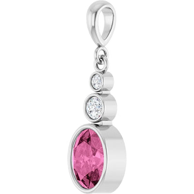 Oval and Round 3 Stone Dropped Sapphire Pendant and Necklace