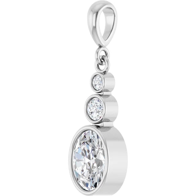 Oval and Round 3 Stone Dropped Pendant and Necklace