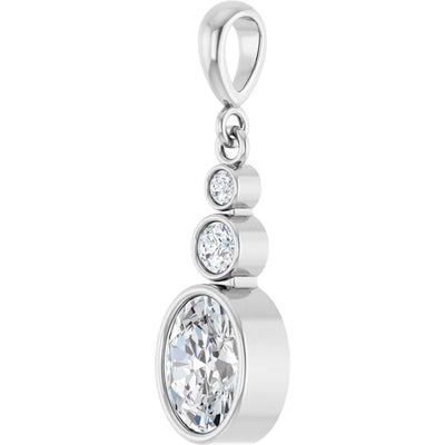 Oval and Round 3 Stone Dropped Pendant and Necklace
