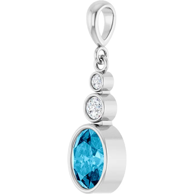 Oval and Round 3 Stone Dropped Sapphire Pendant and Necklace