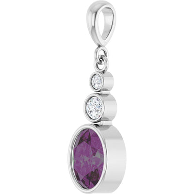 Oval and Round 3 Stone Dropped Pendant and Necklace