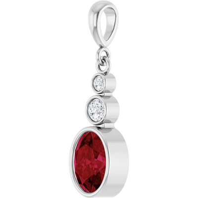 Oval and Round 3 Stone Dropped Pendant and Necklace