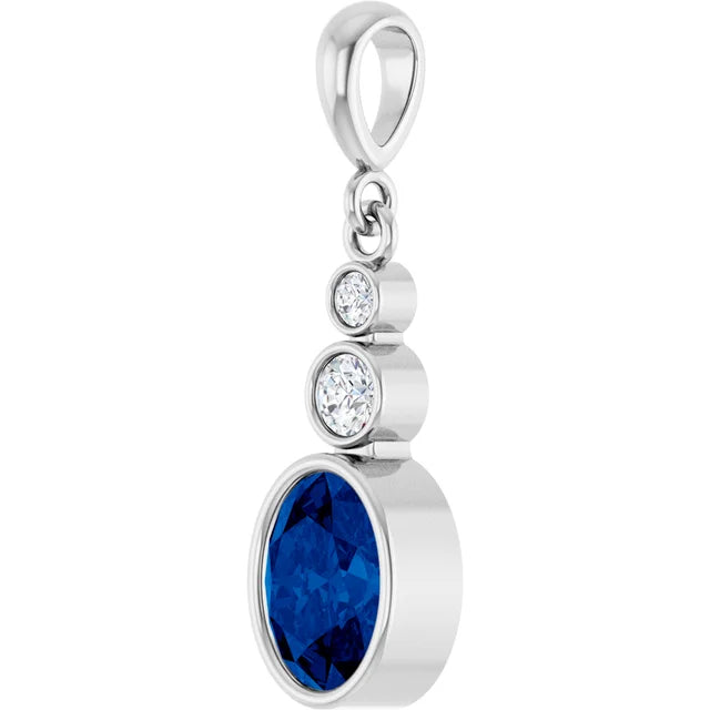 Oval and Round 3 Stone Dropped Sapphire Pendant and Necklace