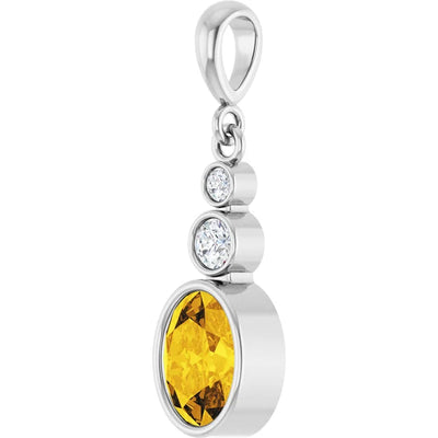 Oval and Round 3 Stone Dropped Sapphire Pendant and Necklace