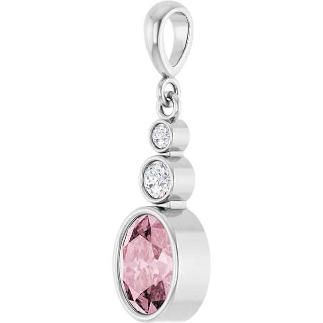 Oval and Round 3 Stone Dropped Pendant and Necklace