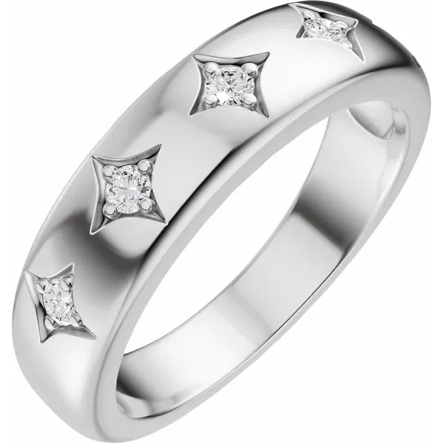 Star Etched Straight Bold Band