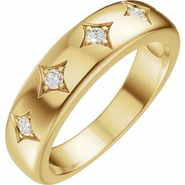 Star Etched Straight Bold Band
