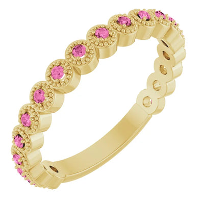 Kenla Round Gemstones 3/4 Eternity 4 Prong Milgrain Wedding & Anniversary Band