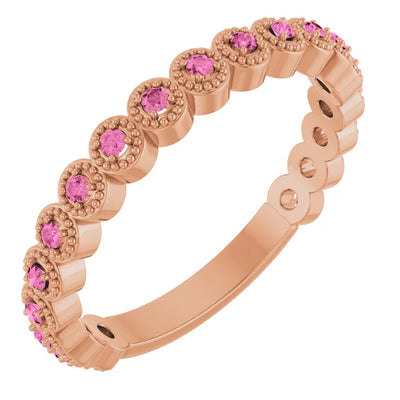 Kenla Round Gemstones 3/4 Eternity 4 Prong Milgrain Wedding & Anniversary Band