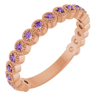 Kenla Round Gemstones 3/4 Eternity 4 Prong Milgrain Wedding & Anniversary Band