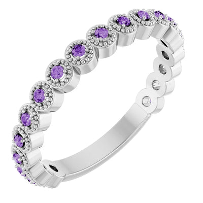 Kenla Round Gemstones 3/4 Eternity 4 Prong Milgrain Wedding & Anniversary Band