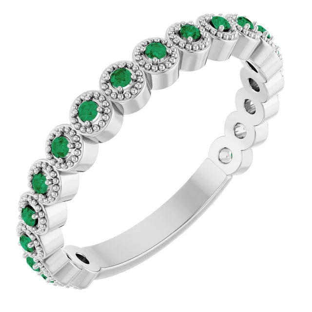 Kenla Round Gemstones 3/4 Eternity 4 Prong Milgrain Wedding & Anniversary Band