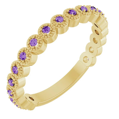 Kenla Round Gemstones 3/4 Eternity 4 Prong Milgrain Wedding & Anniversary Band