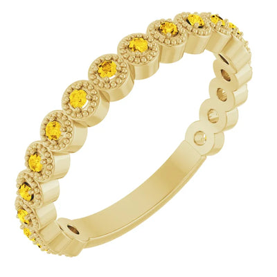 Kenla Round Gemstones 3/4 Eternity 4 Prong Milgrain Wedding & Anniversary Band