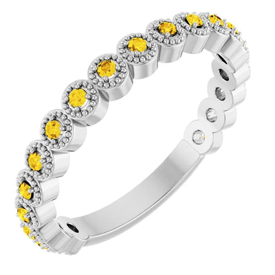 Kenla Round Gemstones 3/4 Eternity 4 Prong Milgrain Wedding & Anniversary Band