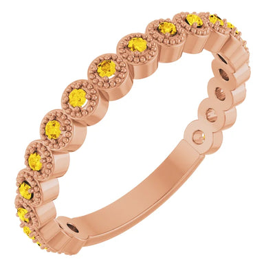Kenla Round Gemstones 3/4 Eternity 4 Prong Milgrain Wedding & Anniversary Band
