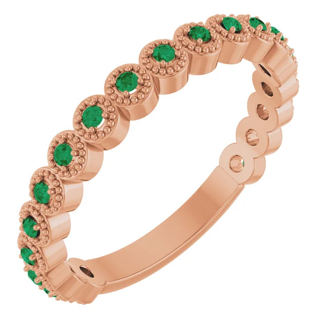Kenla Round Gemstones 3/4 Eternity 4 Prong Milgrain Wedding & Anniversary Band