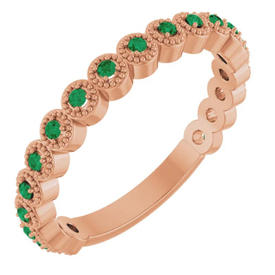 Kenla Round Gemstones 3/4 Eternity 4 Prong Milgrain Wedding & Anniversary Band