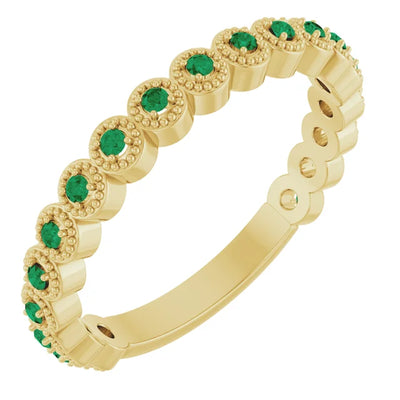 Kenla Round Gemstones 3/4 Eternity 4 Prong Milgrain Wedding & Anniversary Band